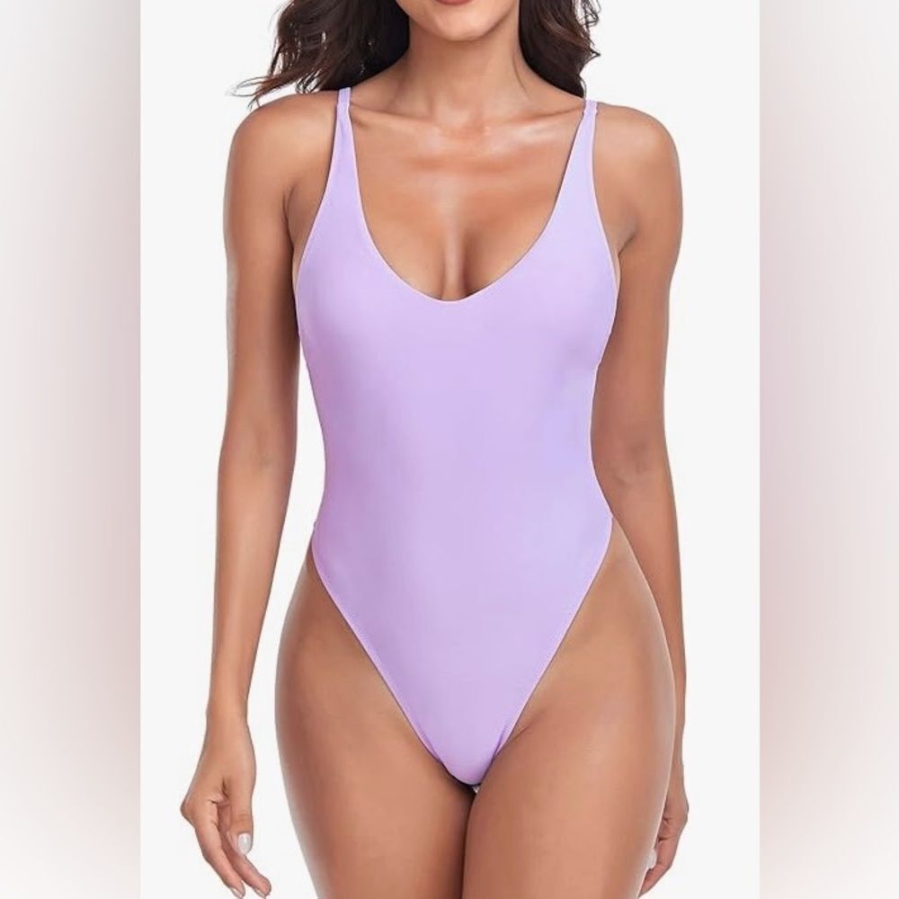 Relleciga Lavender Plus Size One Piece Thong Swimsuit NWT